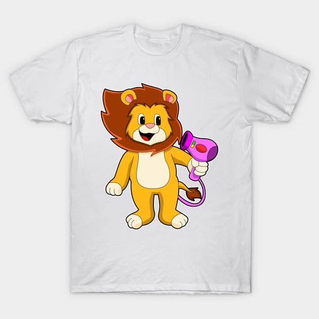 Lion with Hair dryer T-Shirt by Markus Schnabel